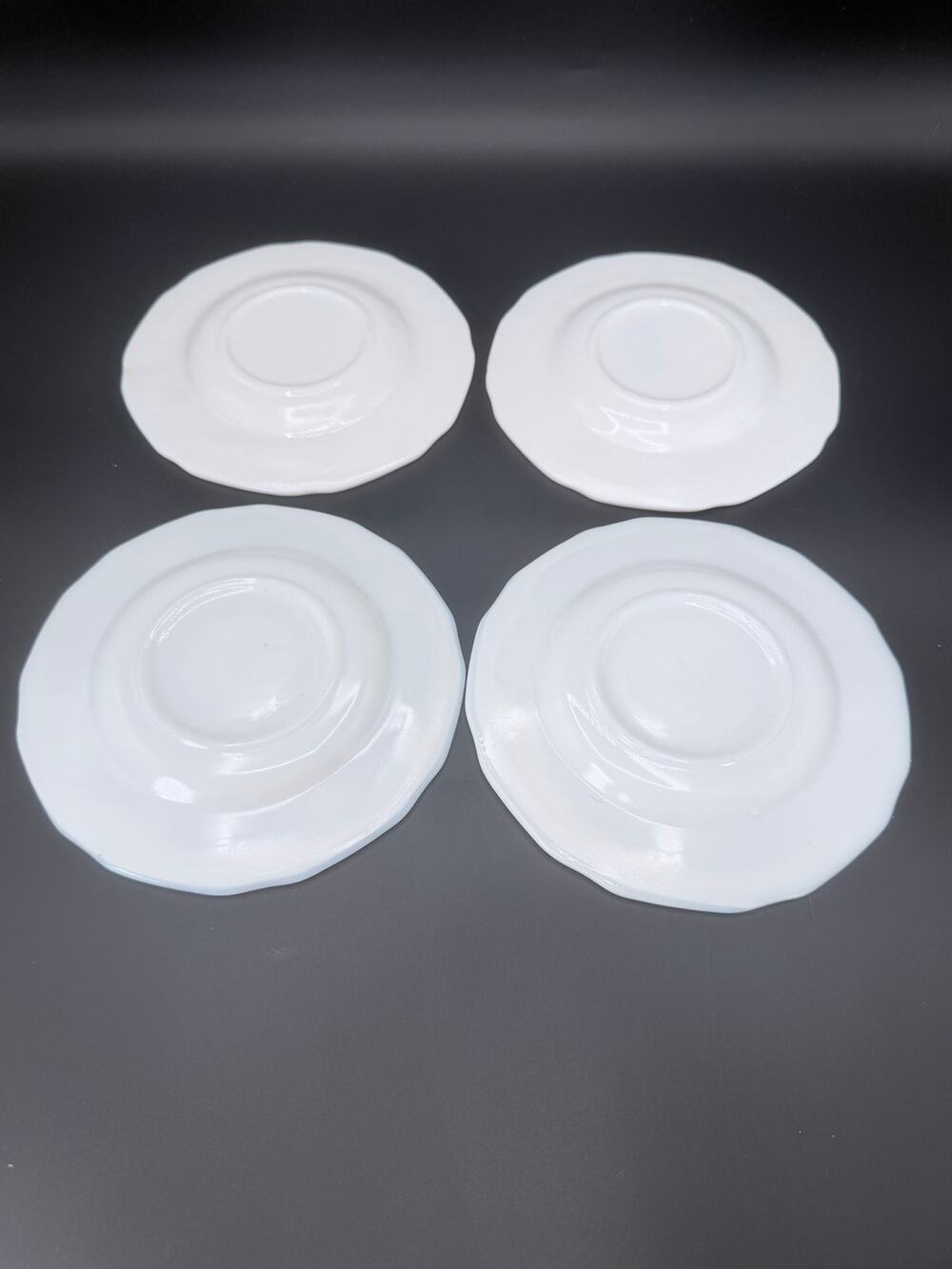 Vintage Indiana Glass Colony Harvest Grape Milk Glass Saucers Set 4 6.25in